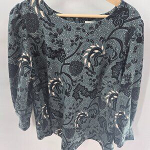 Melloday Green Black Dark Floral Puff Sleeves Long Sleeve Blouse Size 2x